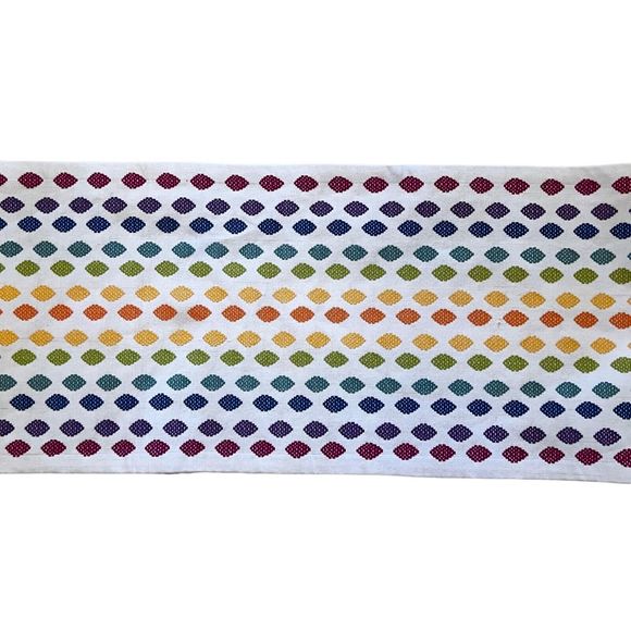 Crate & Barrel Solstice Table Runner Spring Easter Rainbow Embroidered 90x14 - Picture 4 of 15